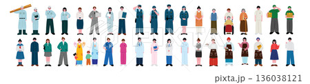 様々な業種の人々のイラストセット 136038121
