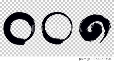 筆で描いた円と渦_セット_墨 筆で描いた円と渦_セット_墨 136038396