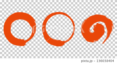 筆で描いた円と渦_セット_朱 136038404