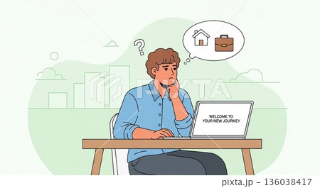 新社会人の不安や緊張を表すビジネスイラスト 136038417