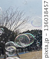 公園の空に舞うシャボン玉 136038457