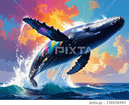 ジャンプするクジラ 136038493