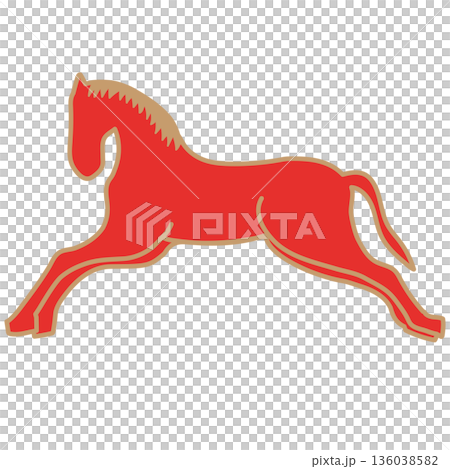 紅色駿馬插圖，向量圖，輪廓，圖標，金色，標誌，符號，摳圖，透明背景，搖搖馬，材質 136038582