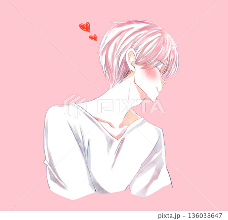 キス顔の男性　横顔　笑顔　赤面 136038647