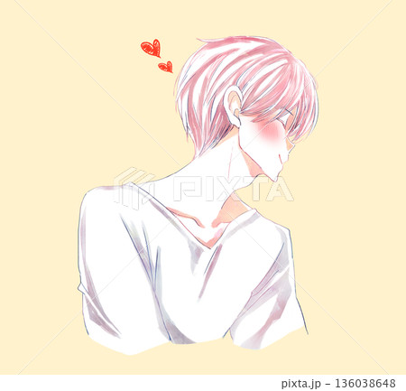 キス顔の男性　横顔　笑顔　赤面 136038648
