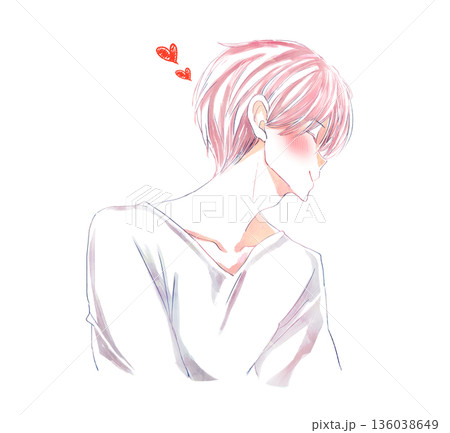 キス顔の男性　横顔　笑顔　赤面 136038649