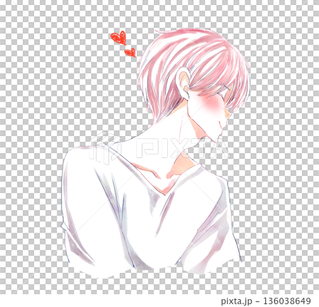 キス顔の男性　横顔　笑顔　赤面 136038649