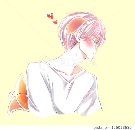 キス顔の男性　横顔　笑顔　赤面　犬っぽい 136038650