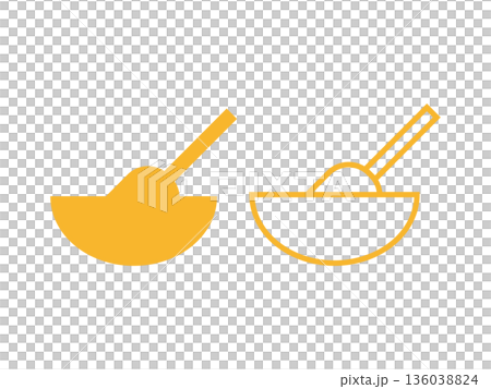 ボウルと泡立て器のアイコンのイラストのセット ボウルと泡立て器のアイコンのイラストのセット 136038824