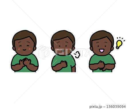 安心する・ほっとする・解決した 子供の感情表現 3点セット 安心する・ほっとする・解決した 子供の感情表現 3点セット 136039094