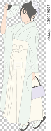 袴を着て扇を持った女性 136039097