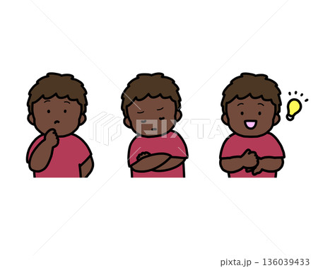悩む・考える・ひらめく子供の感情表現 3点セット 136039433