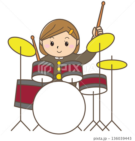 ドラムを叩く子どものリズム学習イラスト 136039443