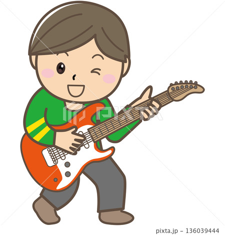 ギターを演奏する子どものバンド活動イラスト ギターを演奏する子どものバンド活動イラスト 136039444