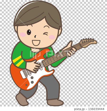 一幅描繪孩子們彈吉他的樂團活動的插圖 136039444