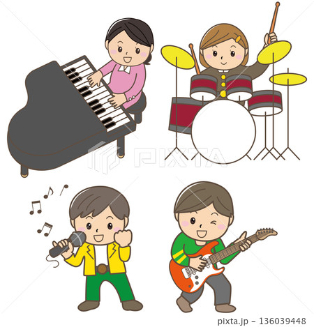 子どもたちのバンド演奏と音楽発表会イラスト 136039448