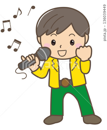マイクで歌う子どもの音楽発表イラスト マイクで歌う子どもの音楽発表イラスト 136039449