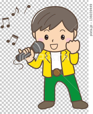 マイクで歌う子どもの音楽発表イラスト マイクで歌う子どもの音楽発表イラスト 136039449