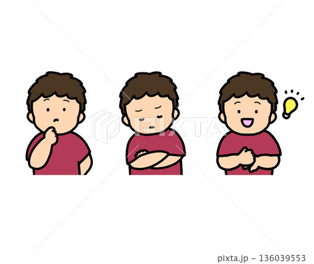 悩む・考える・ひらめく子供の感情表現 3点セット 悩む・考える・ひらめく子供の感情表現 3点セット 136039553