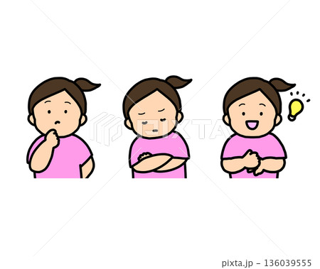 悩む・考える・ひらめく子供の感情表現 3点セット 悩む・考える・ひらめく子供の感情表現 3点セット 136039555