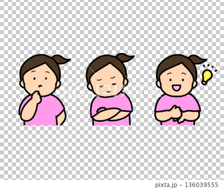 悩む・考える・ひらめく子供の感情表現 3点セット 悩む・考える・ひらめく子供の感情表現 3点セット 136039555