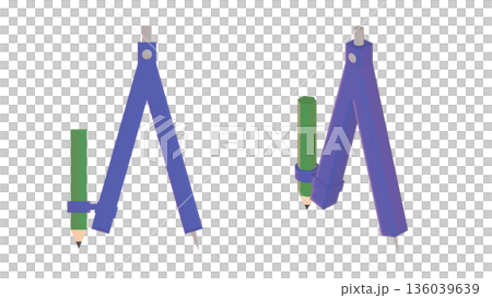 鉛筆取り付けタイプの青いコンパスの3DCGイラスト 鉛筆取り付けタイプの青いコンパスの3DCGイラスト 136039639