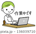 ゆるくてかわいいデフォルメ人物の「作業中です」手書き文字イラスト 136039710