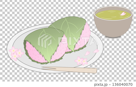 櫻花年糕和茶的插圖 136040070