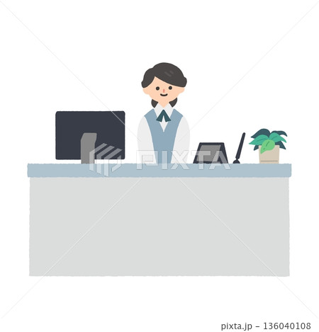 医療機関やオフィスの受付・窓口で働くスタッフのイラスト 136040108
