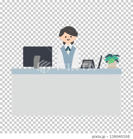 医療機関やオフィスの受付・窓口で働くスタッフのイラスト 136040108