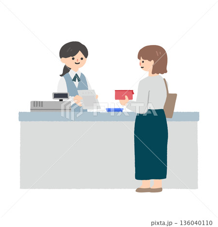 医療機関や薬局の窓口で会計や説明をするスタッフのイラスト 136040110