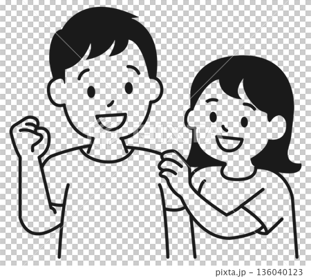 寄り添う若い夫婦 136040123