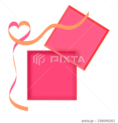 ギフトボックスのフレーム枠　リボン　ラッピング　赤色　ローズピンク色 136040261