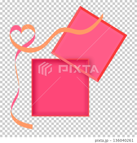 ギフトボックスのフレーム枠　リボン　ラッピング　赤色　ローズピンク色 136040261