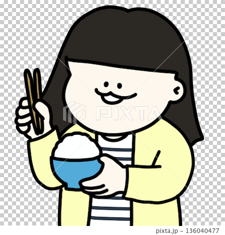 A girl eating freshly cooked white rice with relish A girl eating freshly cooked white rice with relish 136040477
