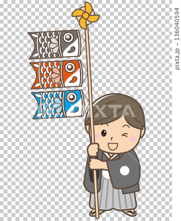 兒童手持鯉魚彩帶的插圖 | 兒童節、男孩節、春季活動素材 136040594