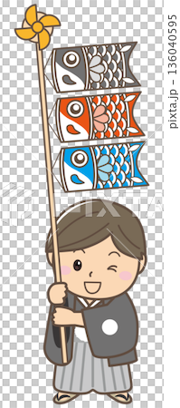 こいのぼりを持つ子どものイラスト｜端午の節句・子どもの日・春の行事素材 136040595