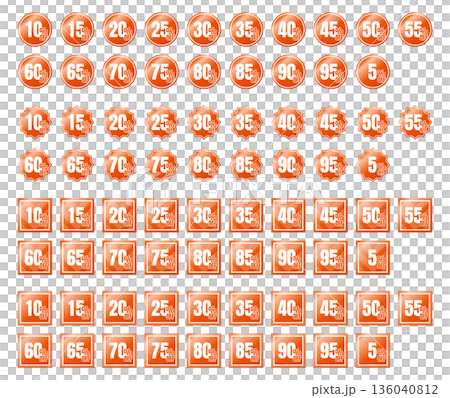 Sale icon set in 5% increments, 5% to 95% (red) 136040812
