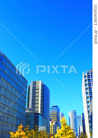 愛知県名古屋市、桜通銀杏並木と名古屋駅前超高層ビル郡の風景 愛知県名古屋市、桜通銀杏並木と名古屋駅前超高層ビル郡の風景 136040933