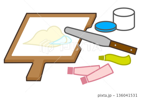 軟膏を混合するための軟膏板とヘラのイラスト 軟膏を混合するための軟膏板とヘラのイラスト 136041531