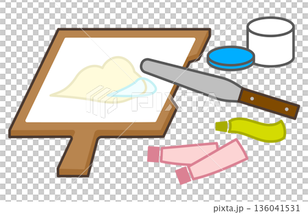 軟膏を混合するための軟膏板とヘラのイラスト 軟膏を混合するための軟膏板とヘラのイラスト 136041531