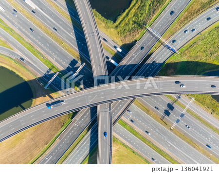 Modern urban infrastructure, road junction, and city transportation system from above.  136041921