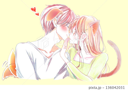 キスをしようとする犬っぽい男性断る猫っぽい女性 136042031