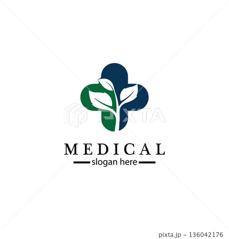 Medical cross and herbal leaf. medicine pharmacy logo. medical health symbol. herbal health care logo. nature logo. Medical cross and herbal leaf. medicine pharmacy logo. medical health symbol. herbal health care logo. nature logo. 136042176
