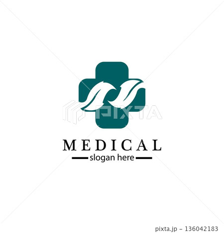 Medical cross and herbal leaf. medicine pharmacy logo. medical health symbol. herbal health care logo. nature logo. Medical cross and herbal leaf. medicine pharmacy logo. medical health symbol. herbal health care logo. nature logo. 136042183