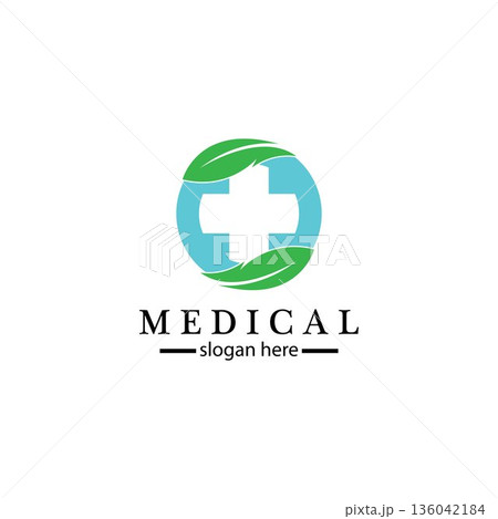 Medical cross and herbal leaf. medicine pharmacy logo. medical health symbol. herbal health care logo. nature logo. Medical cross and herbal leaf. medicine pharmacy logo. medical health symbol. herbal health care logo. nature logo. 136042184