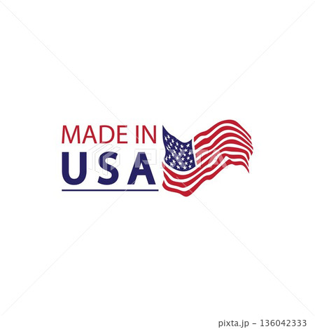 Made in usa logo design. Flag made america american states flags product badge quality patriotic labels emblem star ribbon sticker,Vector illustration 136042333
