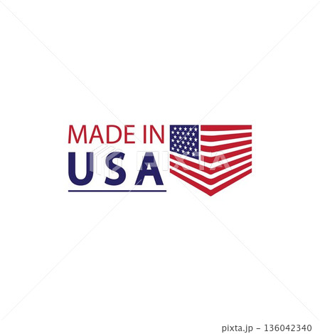 Made in usa logo design. Flag made america american states flags product badge quality patriotic labels emblem star ribbon sticker,Vector illustration 136042340