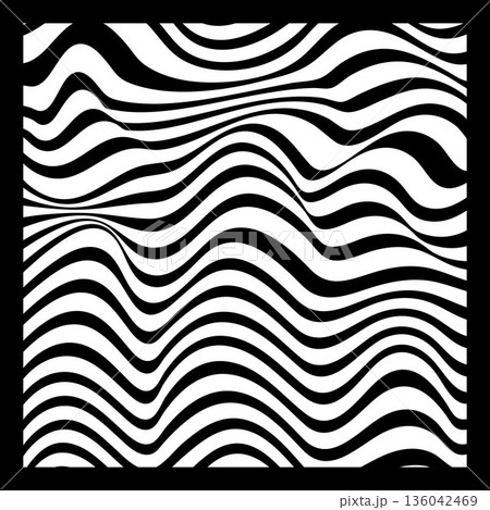 Abstract Geometric Background of Fluid Waves with Fashionable Striped Surface Pattern - Black and White, Vector Swirls 136042469