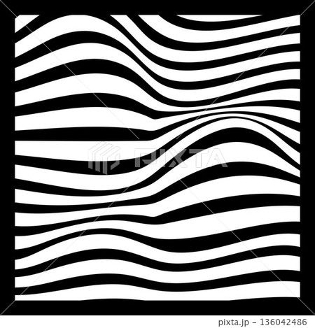Abstract Geometric Background of Fluid Waves with Fashionable Striped Surface Pattern - Black and White, Vector Swirls 136042486